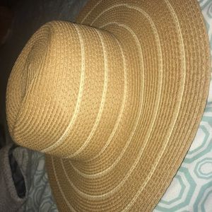 Beige/ Cream Colored Hat with white lines